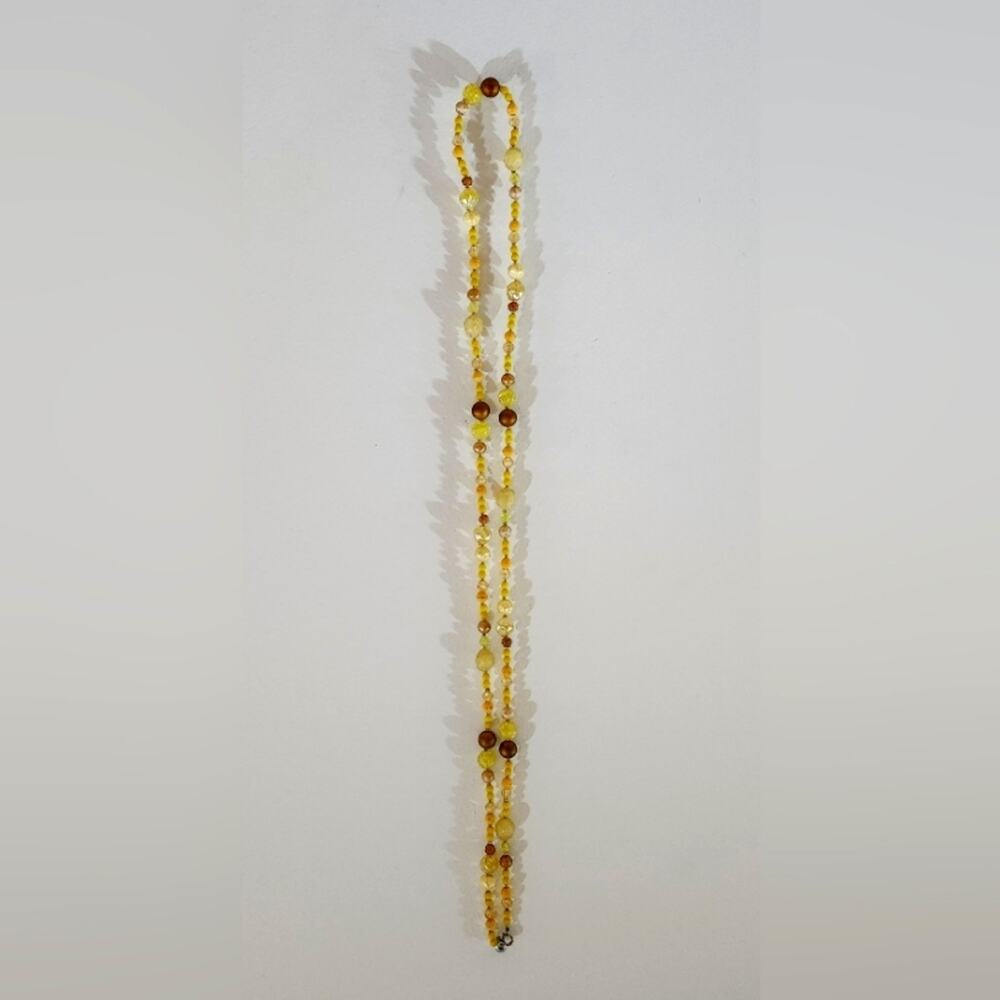 Vintage Chunky Yellow & Brown Beaded Boho Statement Necklace - Picture 2 of 4